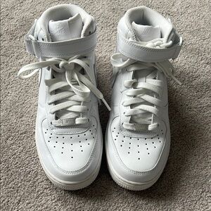 Nike White AF1 mid Sneakers with Strap